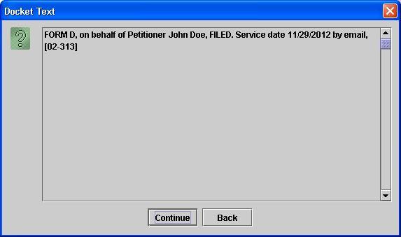 Docket Text dialog box