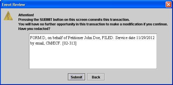 Event Review dialog box