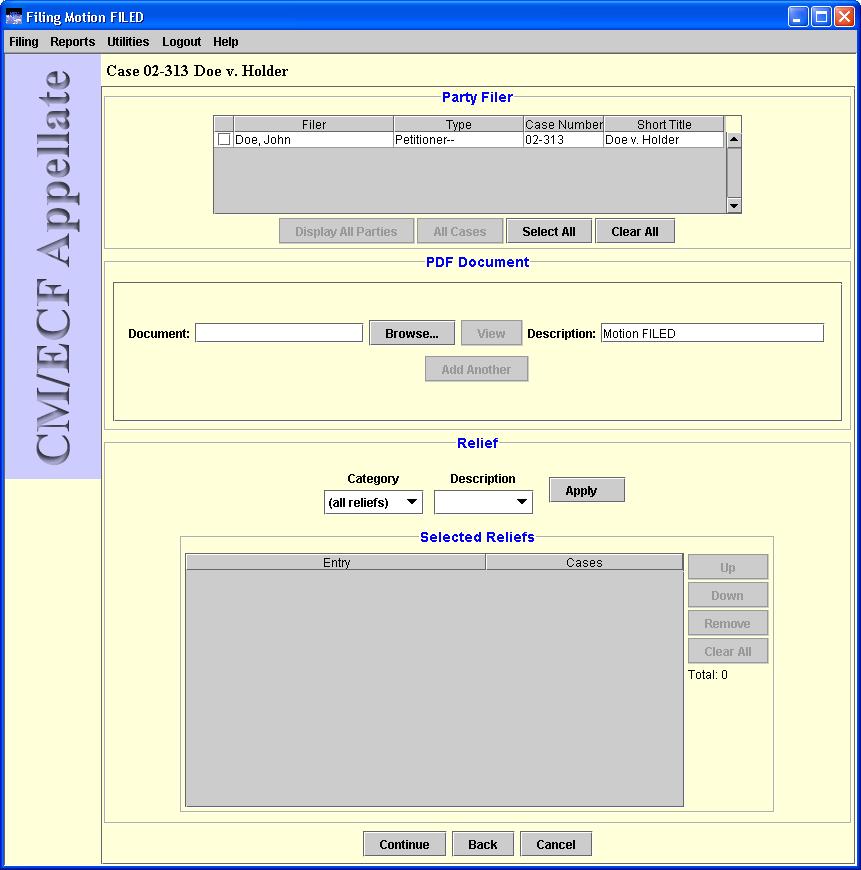 filing motion screen