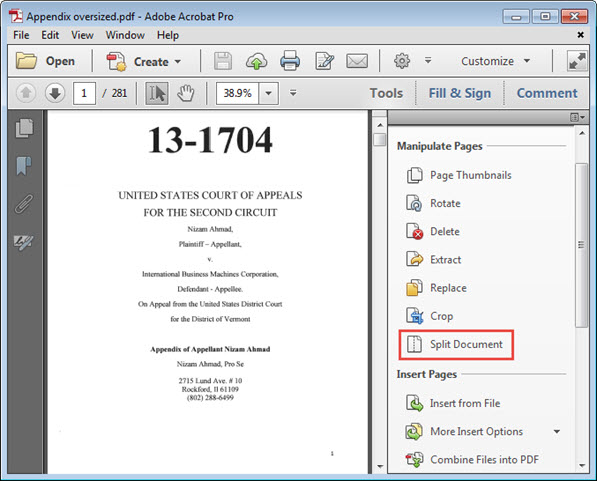 Document > Split document dialog box