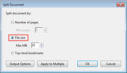 Split document dialog box