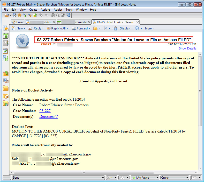 Notice of Docket Activity in email