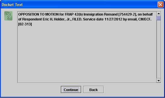 Docket text dialog box