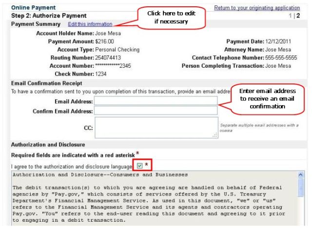 Authorize payment highlighted