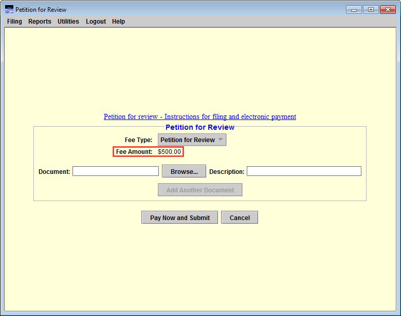 Fee amount highlighted