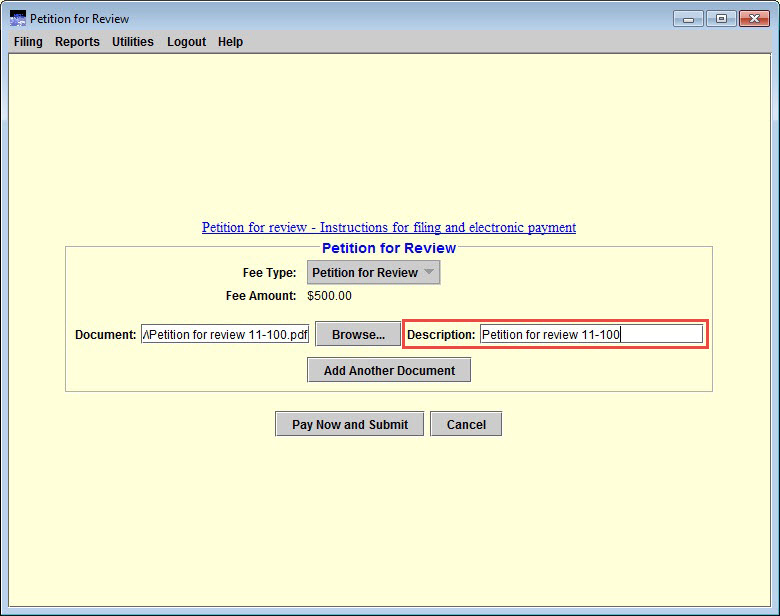 Description highlighted