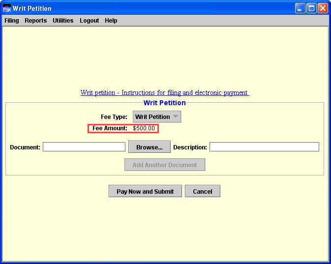 Fee amount highlighted