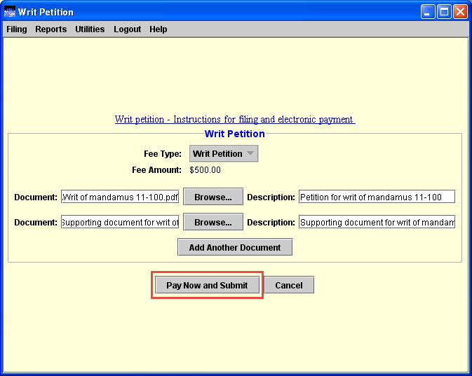 Pay now and submit highlighted