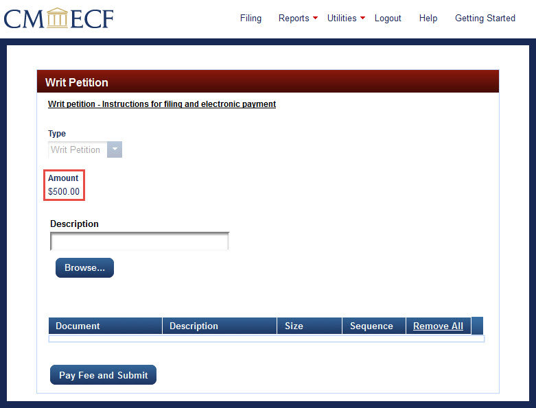 Fee amount highlighted