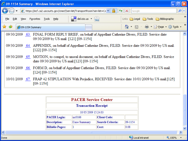 Most recent filings on summary docket report