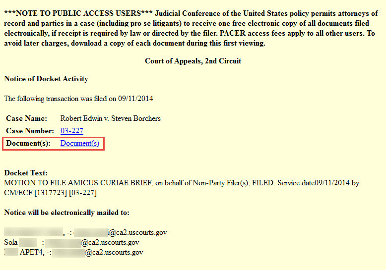 Notice of Docket Activity in browser