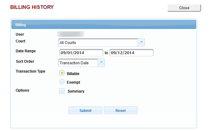 Second Circuit PACER screen for running a billing
      history report